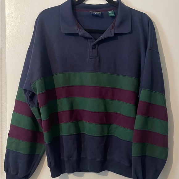 Navy Striped Polo Sweatshirt - Picture 1 of 7